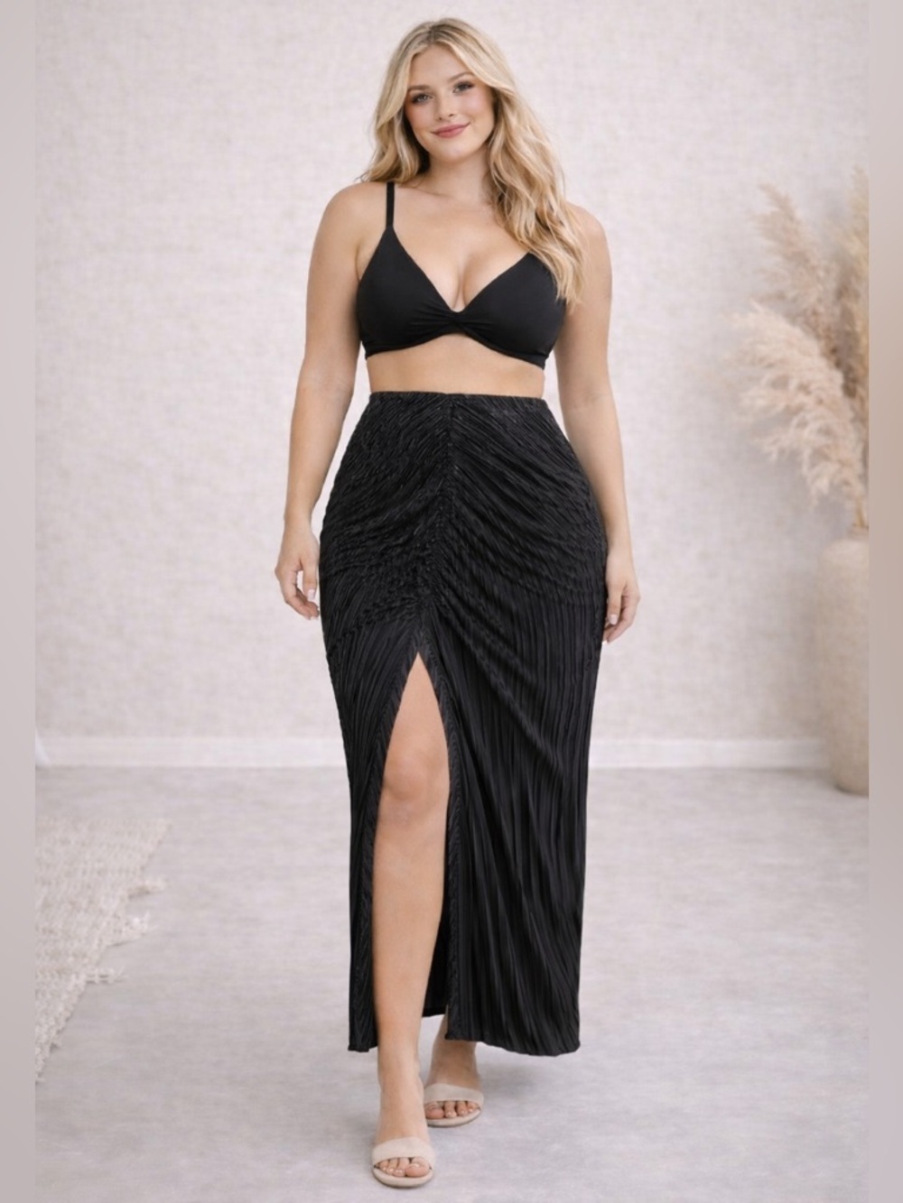 Good American Always Fit Plissé Maxi Coverup Skirt Black Sz 5/6 (2X/3X) Vacation - Picture 10 of 10